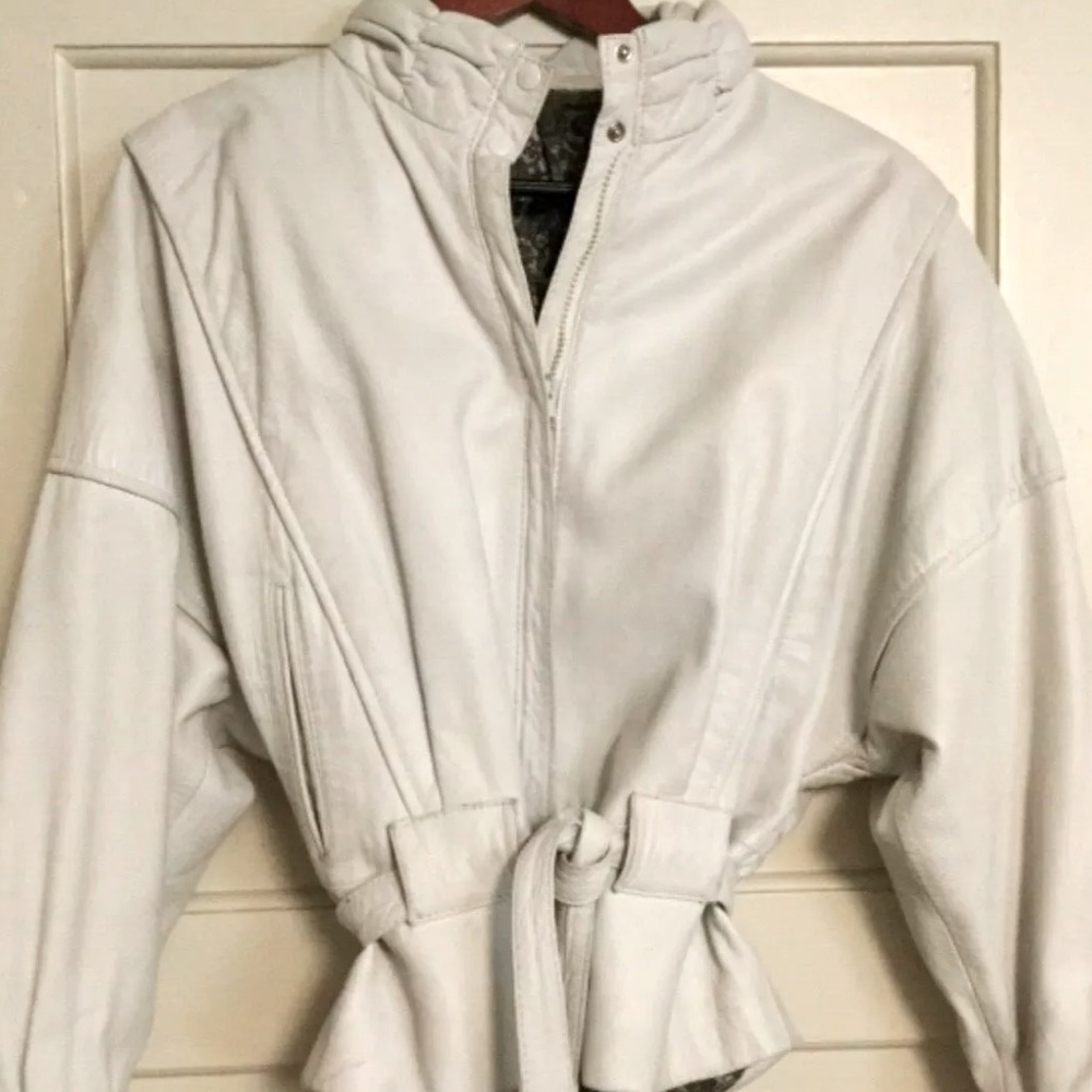 Arpell White leather jacket made in Italy tie 44